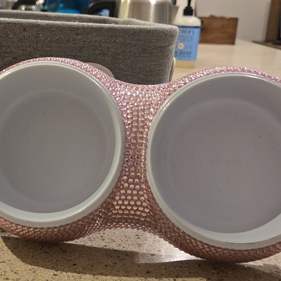 Pink Rhinestone Double Pet Bowl - Picture 2 of 4